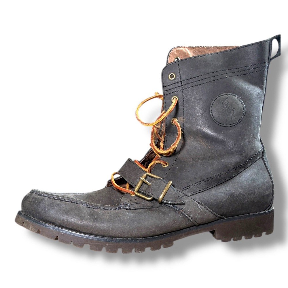 Vintage‎ Polo Ralph Lauren Men Ranger Lace Up Buckle Boots Brown Leather 15D